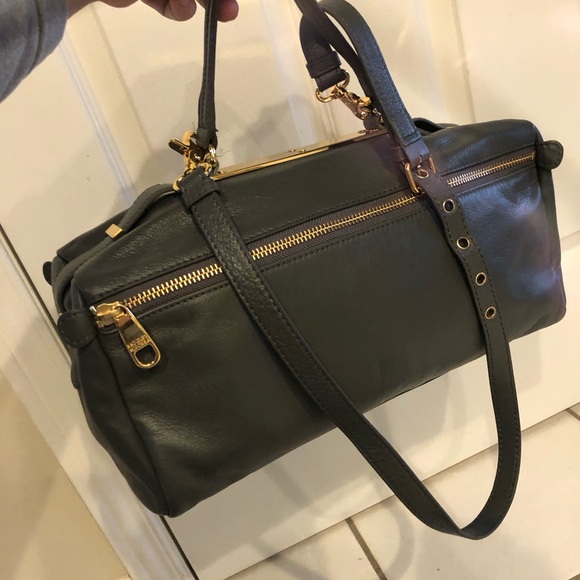 Badgley Mischka grey rectangular leather satchel with calfskin pocket - Picture 12 of 16